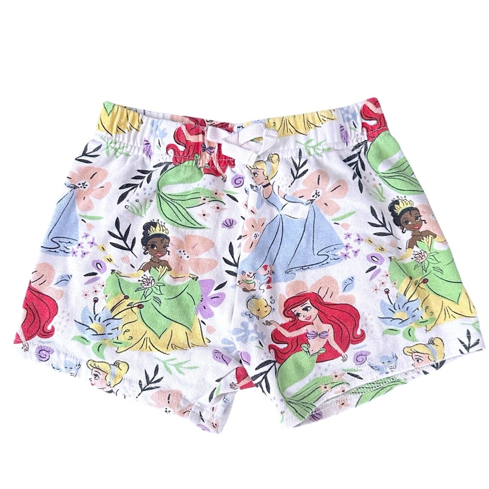 Disney Princess Size 5 girls white cotton pull on Tiana Ariel Cinderella shorts